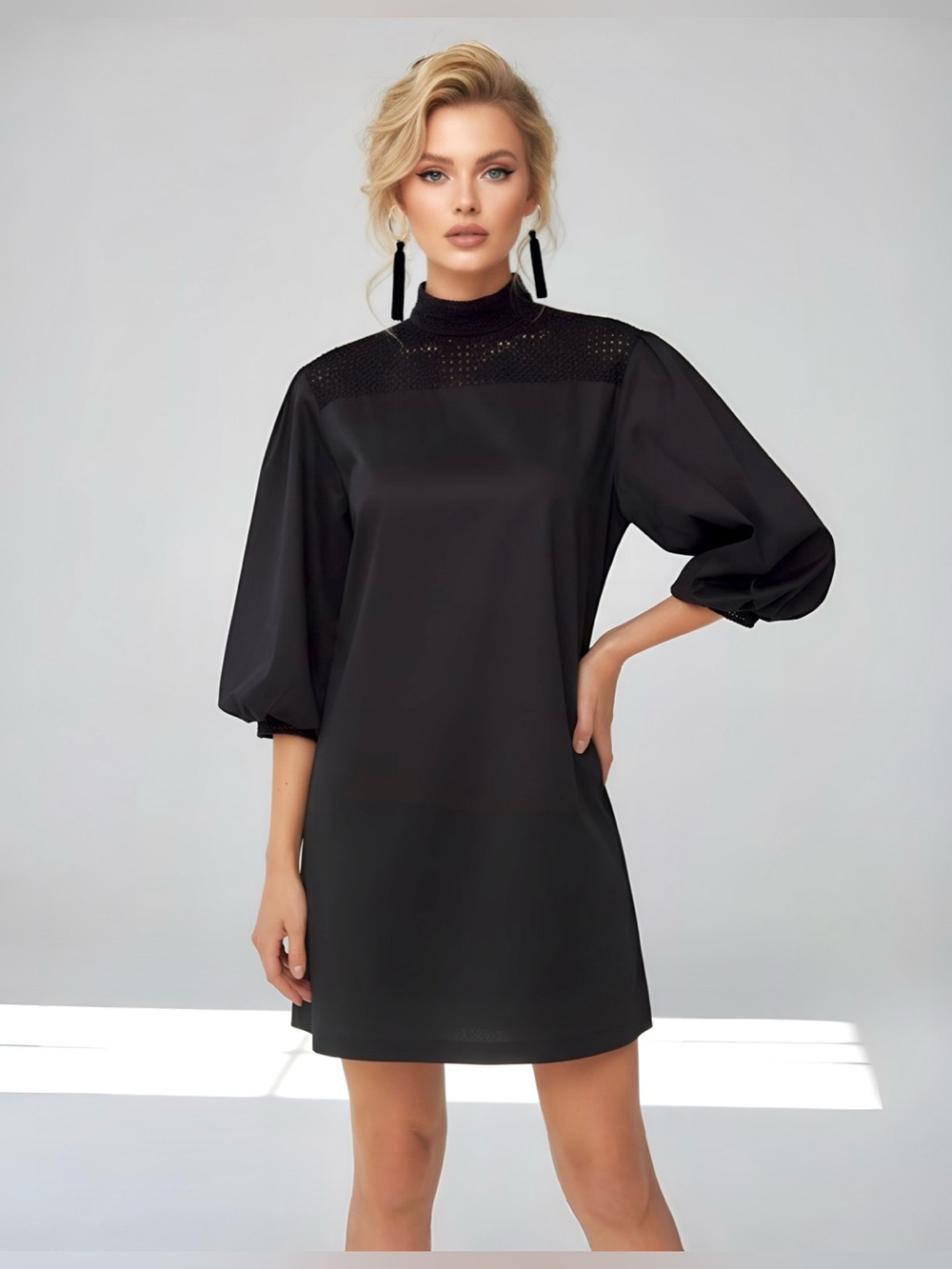 Daya by Zendaya Women's Black Crochet Mock Neck Dress